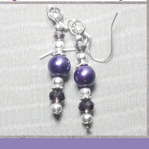 Purple Glass Silver plated Hooks Hidden Meaning earrings Vamp Romantic , G  473■